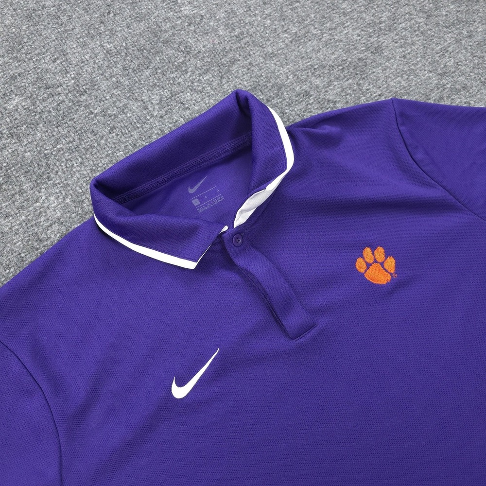 Clemson Tigers Polo Shirt Mens L Purple NCAA Football Nike Dri Fit Performance
